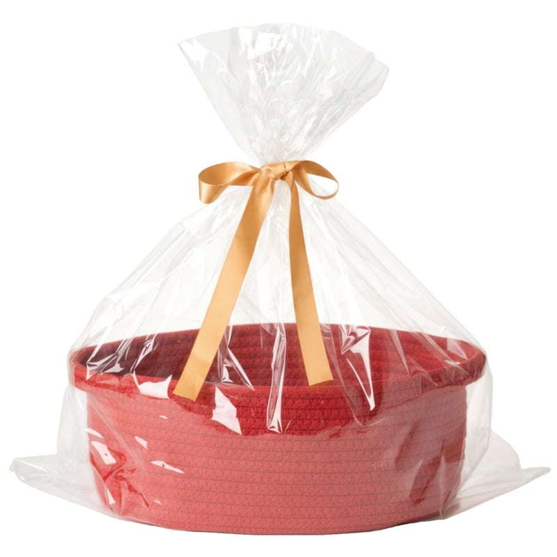 Kodomoore Gift Basket with Wrap Bag and Ribbon, Empty Small Woven Basket for Gift, Cute Decorative Gift Organizer for Baby Showers, Raffle, Valentineâ€˜s, Easter and Mum â€“ 12"x8"x5", Red - Image 1
