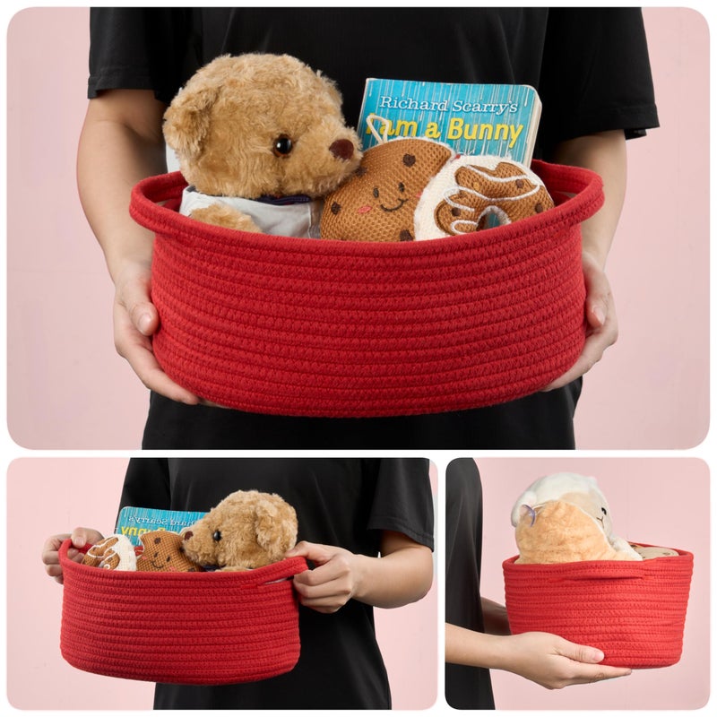 Kodomoore Gift Basket with Wrap Bag and Ribbon, Empty Small Woven Basket for Gift, Cute Decorative Gift Organizer for Baby Showers, Raffle, Valentineâ€˜s, Easter and Mum â€“ 12"x8"x5", Red - Image 4