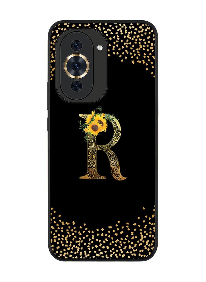 Stylizedd Cover for Huawei nova 10 4G Case , Rugged Black Slim fit Phone Cases   - Custom Monogram Initial Letter Mandala Floral Pattern Alphabet-R (Black) - Image 1