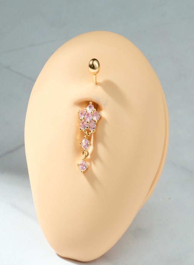 QWALIT Dangle Belly Button Ring Surgical Steel Hypoallergenic Gold Belly Ring for Women Dangly Navel Piercing Jewelry Dangling Pink Heart Flower Trendy Dainty Navel Rings for Women - Image 4