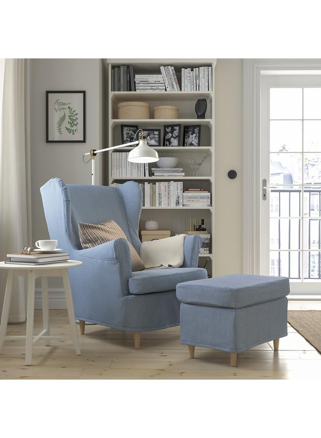 erorex Slipcover for wing chair, Sjölyckan dark blue/beige stripe pattern - Image 5