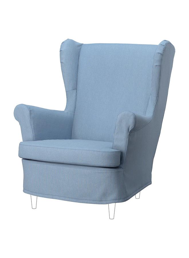 erorex Slipcover for wing chair, Sjölyckan dark blue/beige stripe pattern - Image 3