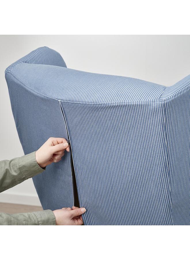 erorex Slipcover for wing chair, Sjölyckan dark blue/beige stripe pattern - Image 4