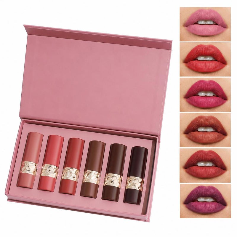 Matte Lipstick Set 6 Colors Long-Lasting Lipstick Natural Moisturizing Lipsticks for Lip Makeup Easy-to-Apply - Image 1