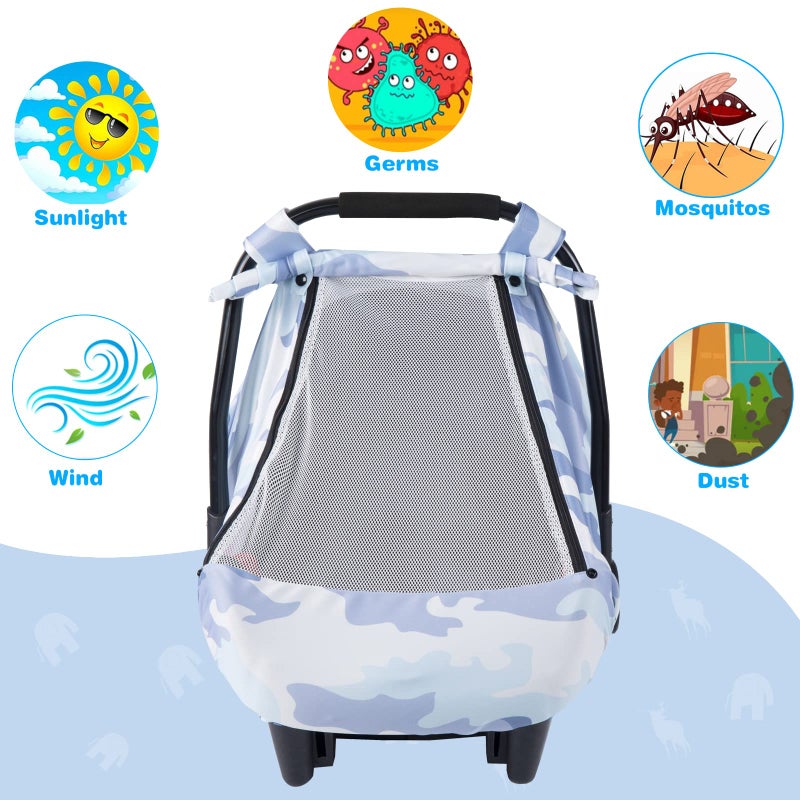 SMTTW Car Seat Cover for Babies, Stretchy Breathable Carseat Canopy with Peek Window, Multiuse Infant Stroller Cover for Baby Boys Girls, Privacy Sun Shade & Wind Protect for Summer (Camouflage) - Image 3
