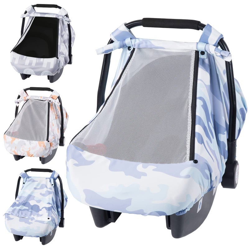 SMTTW Car Seat Cover for Babies, Stretchy Breathable Carseat Canopy with Peek Window, Multiuse Infant Stroller Cover for Baby Boys Girls, Privacy Sun Shade & Wind Protect for Summer (Camouflage) - Image 1