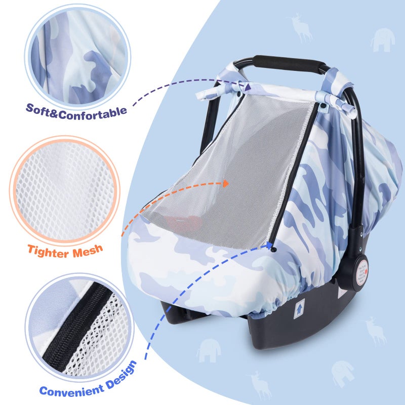 SMTTW Car Seat Cover for Babies, Stretchy Breathable Carseat Canopy with Peek Window, Multiuse Infant Stroller Cover for Baby Boys Girls, Privacy Sun Shade & Wind Protect for Summer (Camouflage) - Image 4