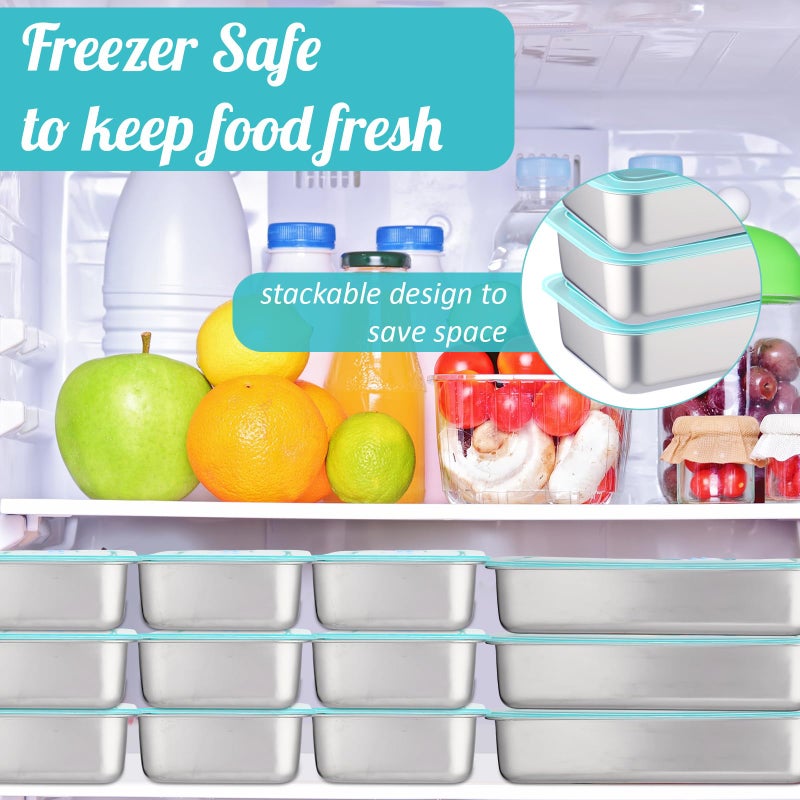 Teecyhooo 12 Pcs 304 Stainless Steel Food Storage Containers Food Prep Containers with Lid Airtight Metal Lunch Container Freezer Safe Keep Fresh for Fruits, Dessert, Salad, Lunch, Leftovers - Image 5
