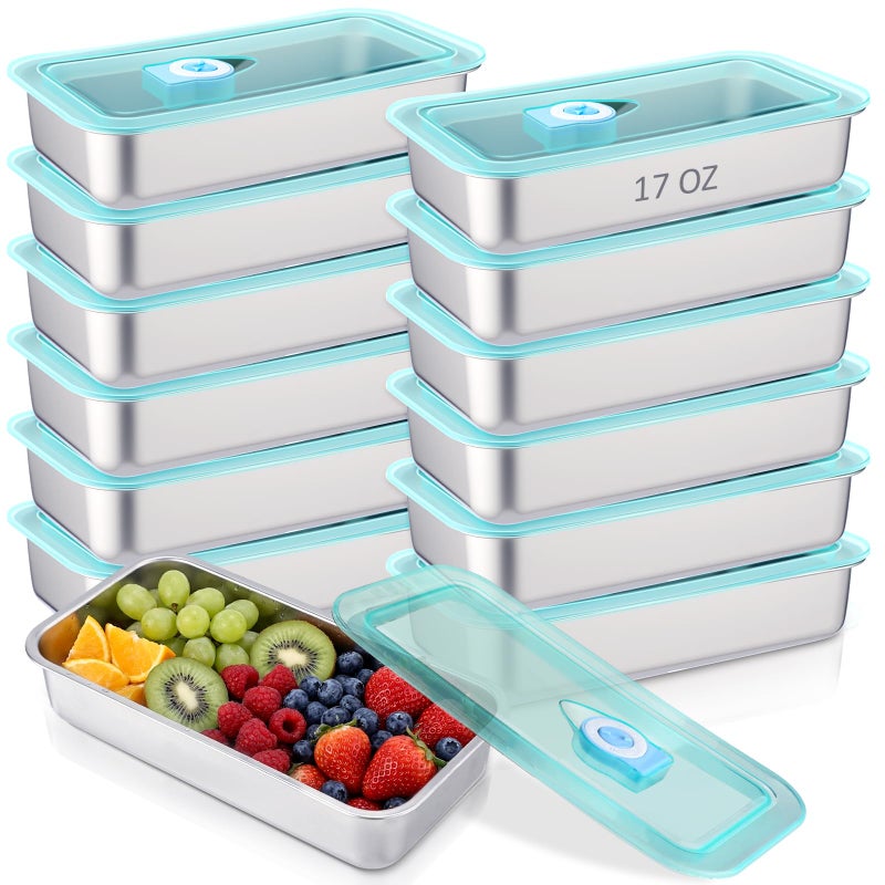 Teecyhooo 12 Pcs 304 Stainless Steel Food Storage Containers Food Prep Containers with Lid Airtight Metal Lunch Container Freezer Safe Keep Fresh for Fruits, Dessert, Salad, Lunch, Leftovers - Image 1