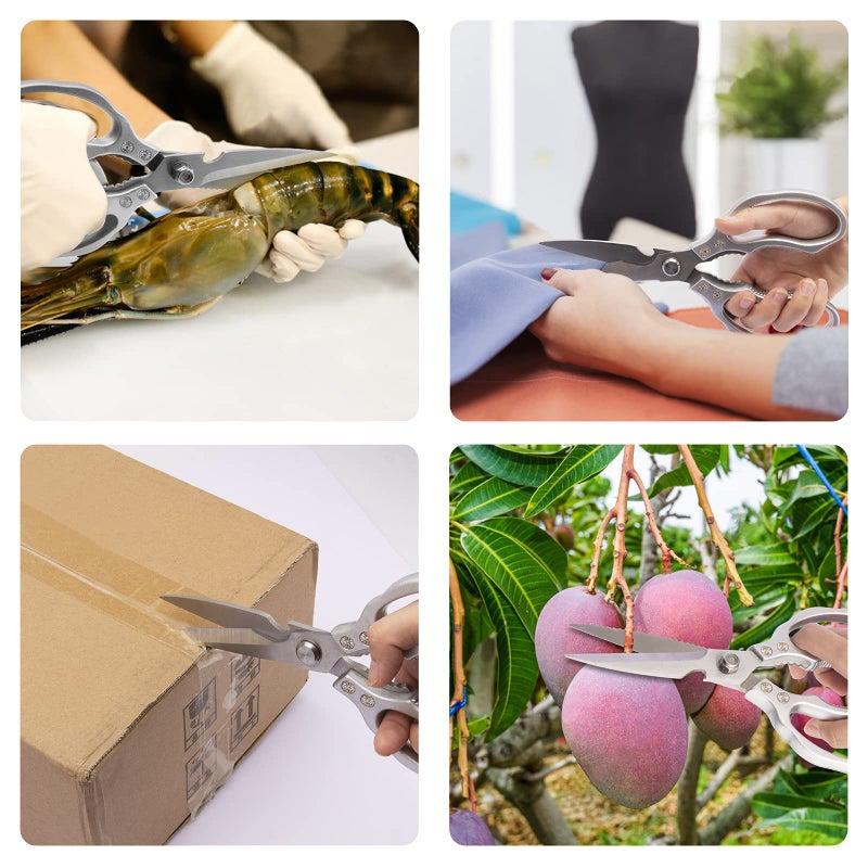 CGBE Kitchen Scissors, Multi-Purpose Kitchen Shears, Heavy Duty Dishwasher Safe Food Scissors for Chicken, Poultry, Fish, Meat & Herbs with Non-Slip Grips - Sliver - Image 4