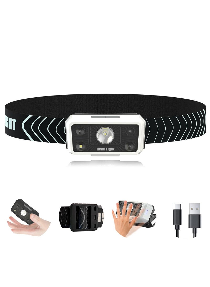 سيوسي مصباح أمامي فائق السطوع وقابل لإعادة الشحن مع 5 أوضاع إضاءة ومستشعر حركة، مصباح أمامي مريح وقابل للتعديل للبالغين، مصباح أمامي مثالي للتخييم في الهواء الطلق والجري والمشي - Image 1