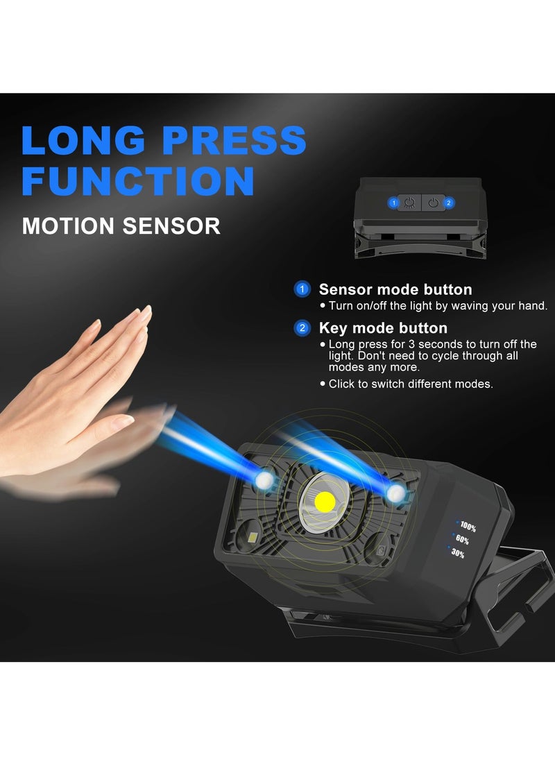 سيوسي مصباح أمامي فائق السطوع وقابل لإعادة الشحن مع 5 أوضاع إضاءة ومستشعر حركة، مصباح أمامي مريح وقابل للتعديل للبالغين، مصباح أمامي مثالي للتخييم في الهواء الطلق والجري والمشي - Image 5