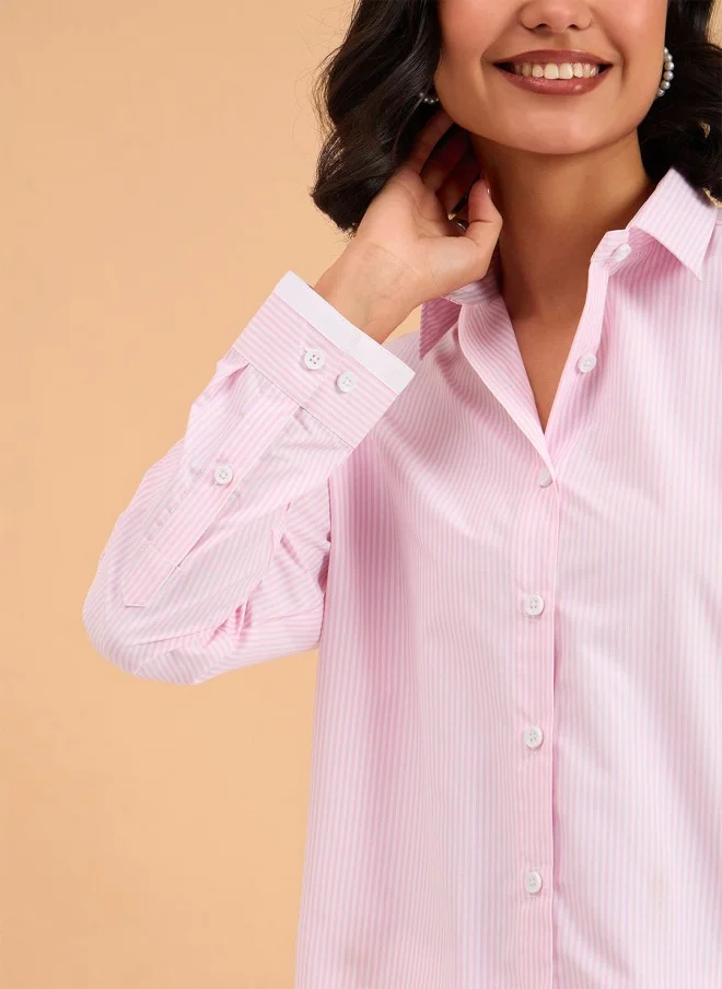 SASSAFRAS Pink Striped Casual Shirt for Women