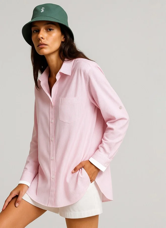 SASSAFRAS Pink Striped Casual Shirt for Women