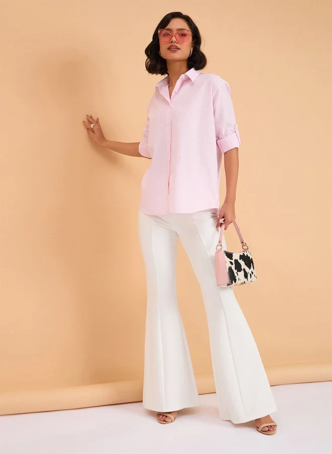 SASSAFRAS Pink Striped Casual Shirt for Women