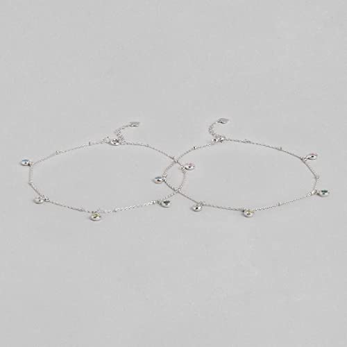 ZAVYA 925 Sterling Silver Designer Cubic Zirconia CZ Adjustable Circular Multicolor Drop Rhodium Plated Chain Anklet (Pair) | Gift for Women & Girls | With Certificate of Authenticity & 925 Hallmark - Image 4