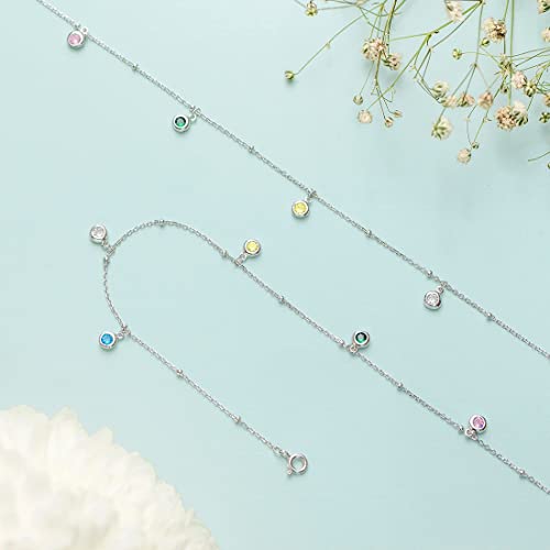 ZAVYA 925 Sterling Silver Designer Cubic Zirconia CZ Adjustable Circular Multicolor Drop Rhodium Plated Chain Anklet (Pair) | Gift for Women & Girls | With Certificate of Authenticity & 925 Hallmark - Image 3