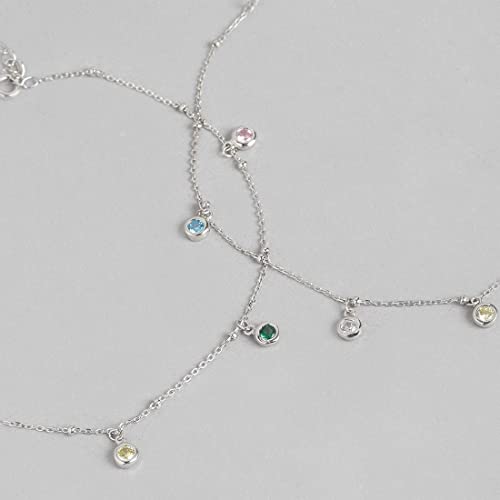ZAVYA 925 Sterling Silver Designer Cubic Zirconia CZ Adjustable Circular Multicolor Drop Rhodium Plated Chain Anklet (Pair) | Gift for Women & Girls | With Certificate of Authenticity & 925 Hallmark - Image 5