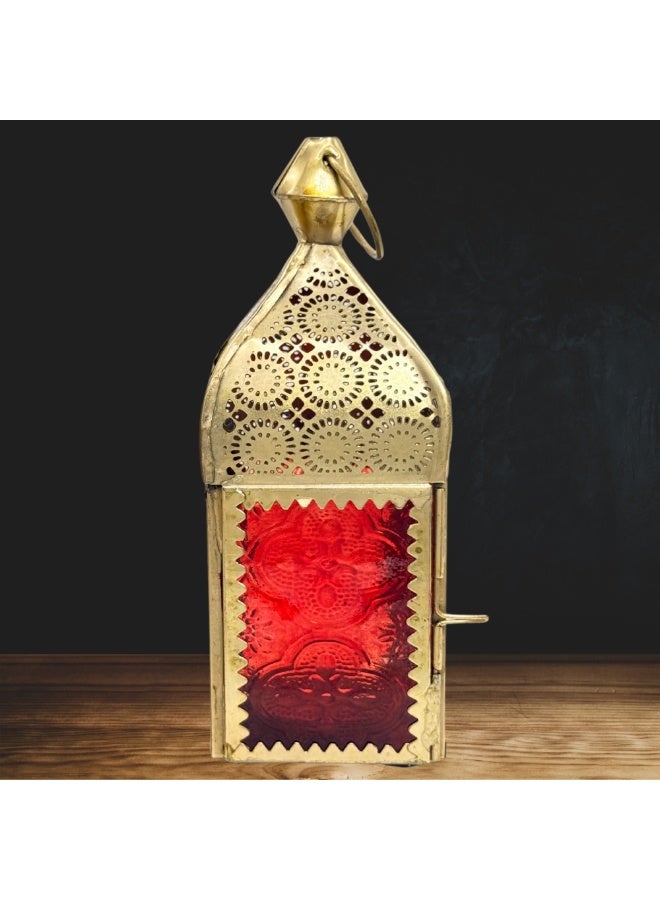 سوق ديزاينز مجموعة فوانيس رمضان من سوق ديزاينز، قطعتان - فانوس شموع لتزيين المنزل - فانوس معدني على الطراز المغربي، مثالي كفانوس طاولة وفانوس هدية للديكور الداخلي والخارجي، باللونين الأحمر والأصفر - Image 3