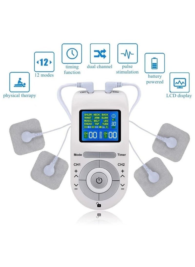Y&D - Tens Muscle Stimulator, Wireless Dual Channel, TENS machine pulse massager, 12 Modes, with 4 Pads for Pain Relief, Gym Neck and Back Relief - Image 1