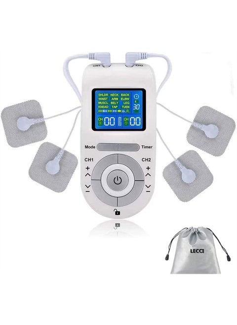 Tens Muscle Stimulator, Wireless Dual Channel, TENS machine pulse massager, 12 Modes, with 4 Pads for Pain Relief, Gym Neck and Back Relief
