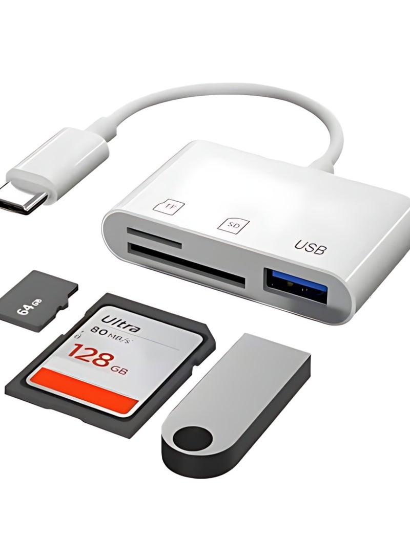 قارئ بطاقات USB-C ثلاثي الوظائف، محول من Type-C إلى USB-C مع قارئ بطاقات، دعم القراءة والكتابة المزدوجة لبطاقات TF - Image 1