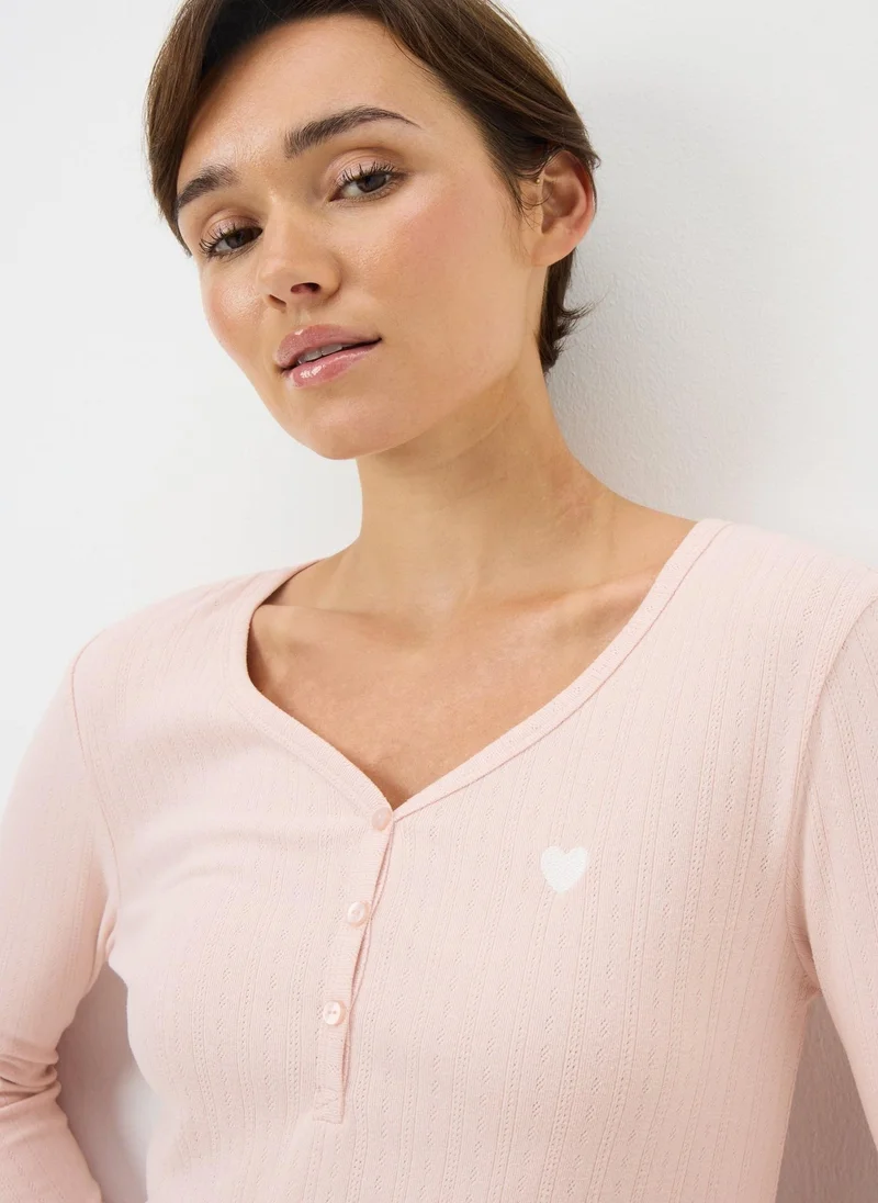 Matalan Pink Pointelle Henley Pyjama Top