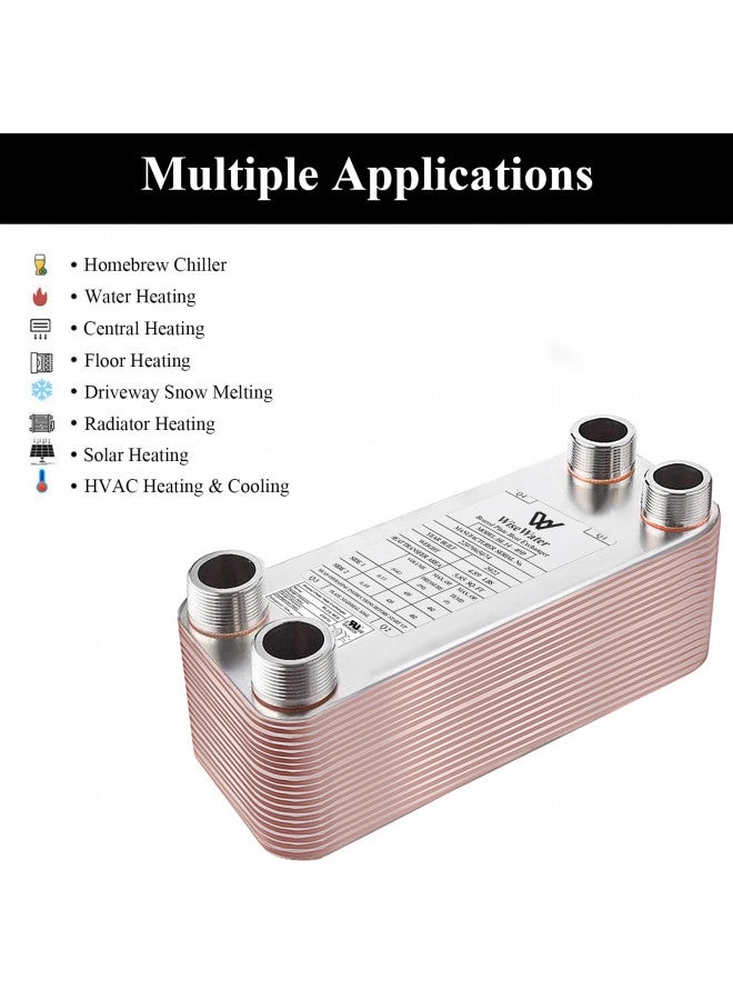 AB AB Plate Heat Exchanger, 3"x8" 30 Plates Water To Water Heat Exchanger, Copper/SS316L Stainless Steel Brazed Plate Heat Exchanger For Floor Heating, Water Heating, Snow Melting  - Image 2