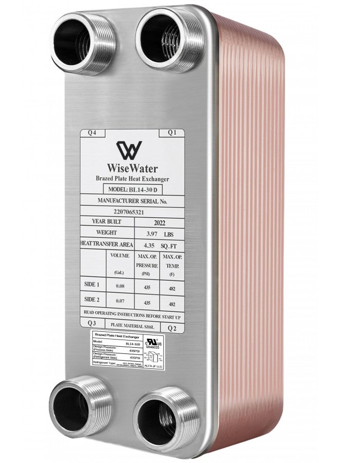 AB AB Plate Heat Exchanger, 3"x8" 30 Plates Water To Water Heat Exchanger, Copper/SS316L Stainless Steel Brazed Plate Heat Exchanger For Floor Heating, Water Heating, Snow Melting  - Image 1