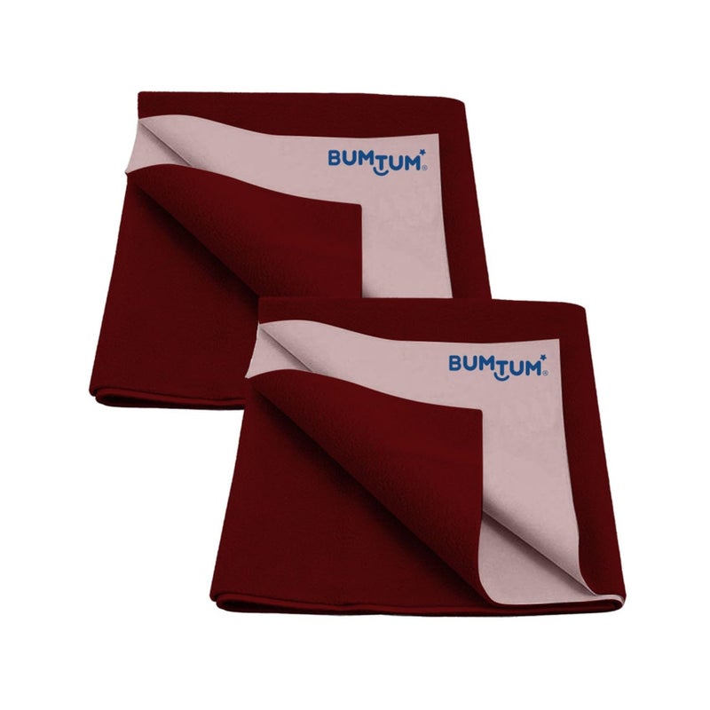 Bumtum Baby Dry Sheet Waterproof Soft Microfleece Baby Bed Protector | Anti - Bacterial & Odour Free | Extra Absorbant, Reuseable & Washable (Maroon, Small Size 50 * 70cm, Pack of 2), Microfleece - Image 1