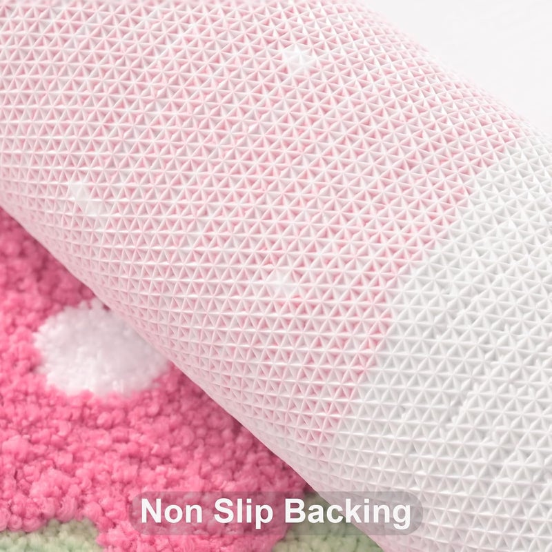 ANYBAR Green Bathroom Rugs Cute Strawberry Flower Bath Mat Bathroom Accessories, Funny Colorful Non Slip Floor Bath Rug Machine Washable Bathmat Soft Microfiber Carpet for Shower, Bathtub (24x48 in) - Image 4