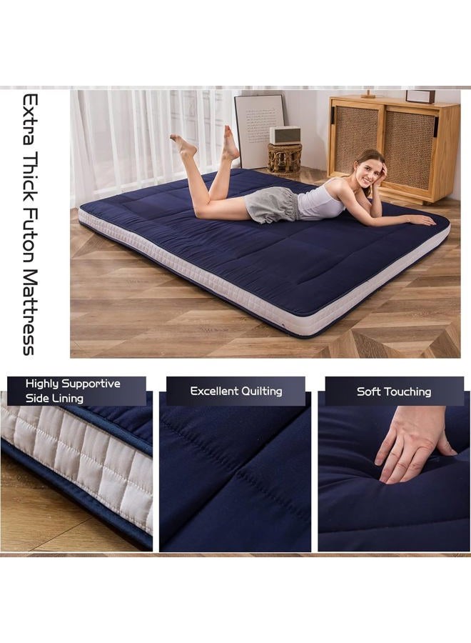 MAXYOYO Futon Mattress, Padded Japanese Floor Mattress Quilted Bed Mattress Topper, Extra Thick Folding Sleeping Pad Breathable Floor Lounger Guest Bed for Camping Couch, Navy, Queen - Image 5