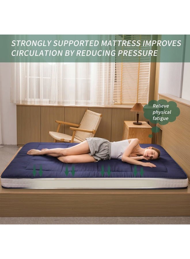 MAXYOYO Futon Mattress, Padded Japanese Floor Mattress Quilted Bed Mattress Topper, Extra Thick Folding Sleeping Pad Breathable Floor Lounger Guest Bed for Camping Couch, Navy, Queen - Image 2