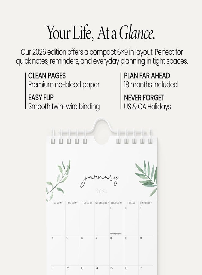 Karto Small Wall Calendar 2026 - Vertical 6x9 inch January 2026 to June 2027 - Small, Versatile, and Easy Planning with the Aesthetic Desk Monthly Calendar - Greenery - Image 2