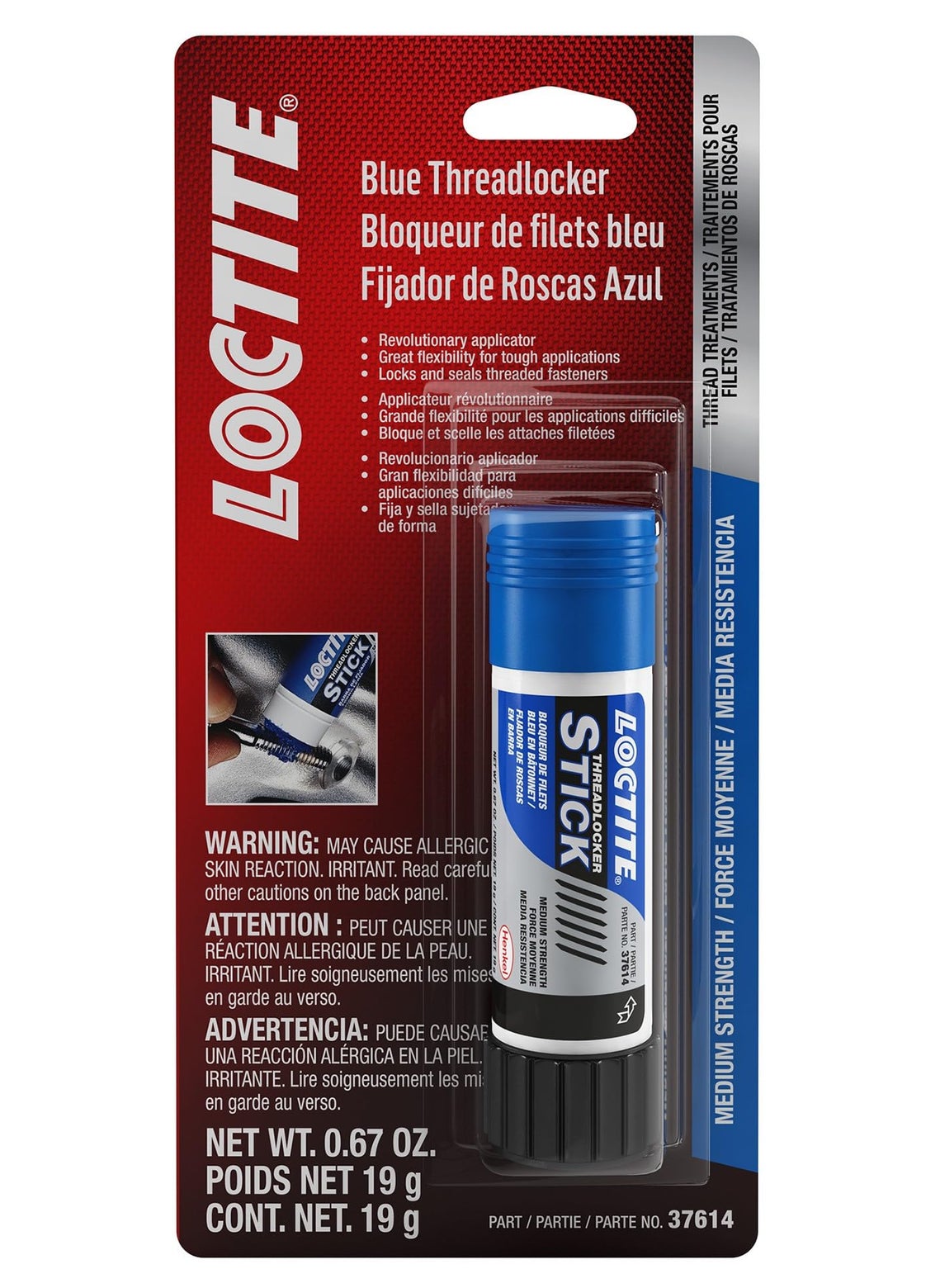 Loctite Loctite 248 Blue Threadlocker Glue Stick: All-Purpose, Medium-Strength, Anaerobic, No Drip, General Purpose, Works on All Metals | Blue, 19 Gram Wax Stick (PN: 37614-504466)  - Image 1