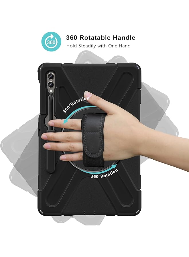 Procases Rugged Case For 12.4 Inch Galaxy Tab S10+ 2024 Tab S9 Plus 2023 S9 Fe+ S8 Plus 2022 S7 Fe 2021 S7 Plus 2020 With S Pen Holder Heavy Duty Shockproof Protective Cover With Hand Strap -Black - Image 5