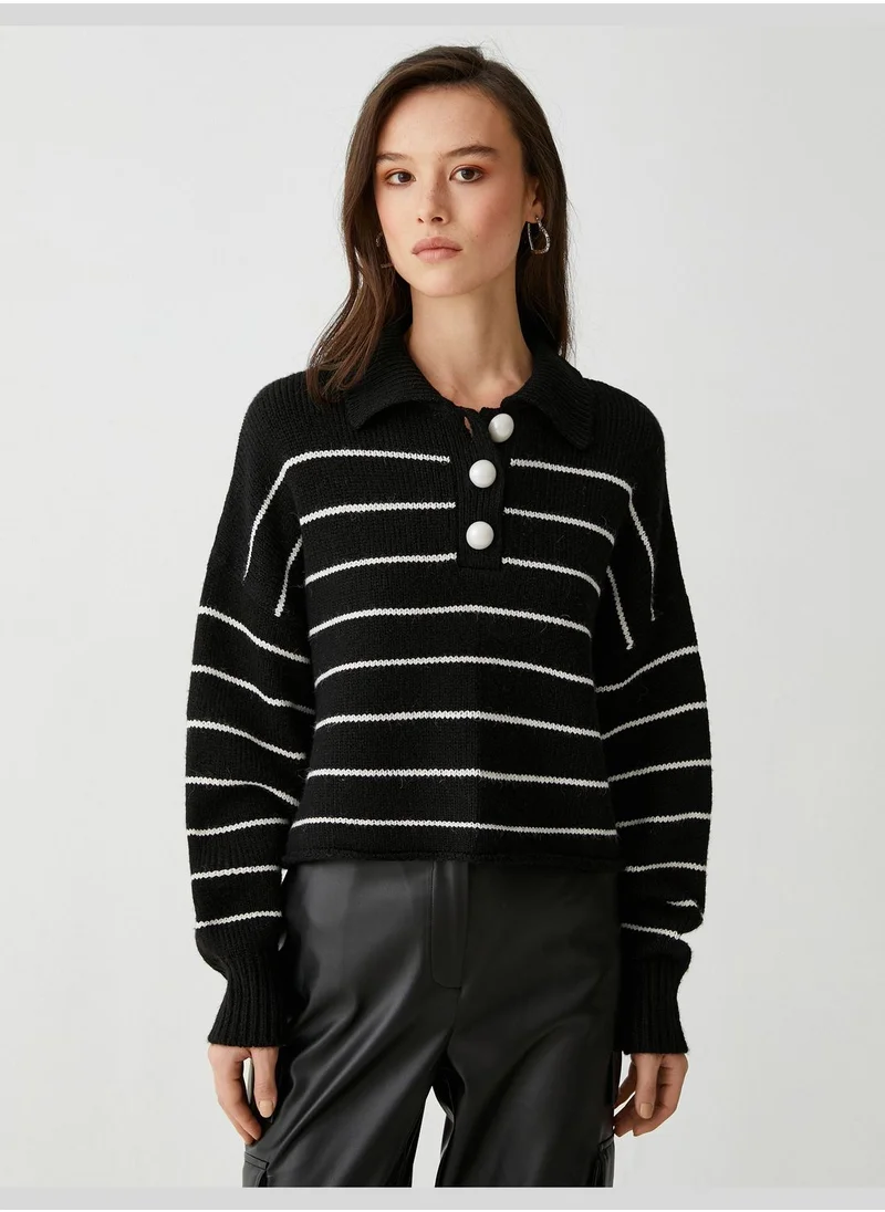 KOTON Polo Neck Top Button Oversized Sweater