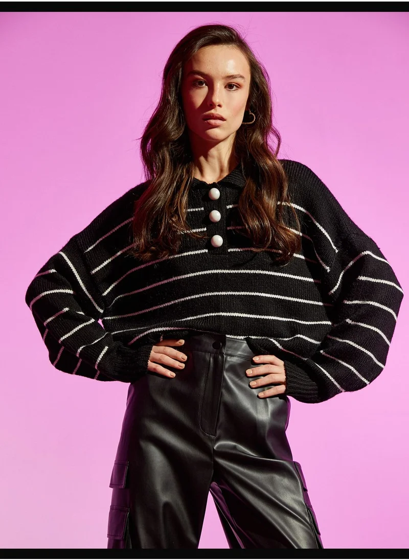 KOTON Polo Neck Top Button Oversized Sweater