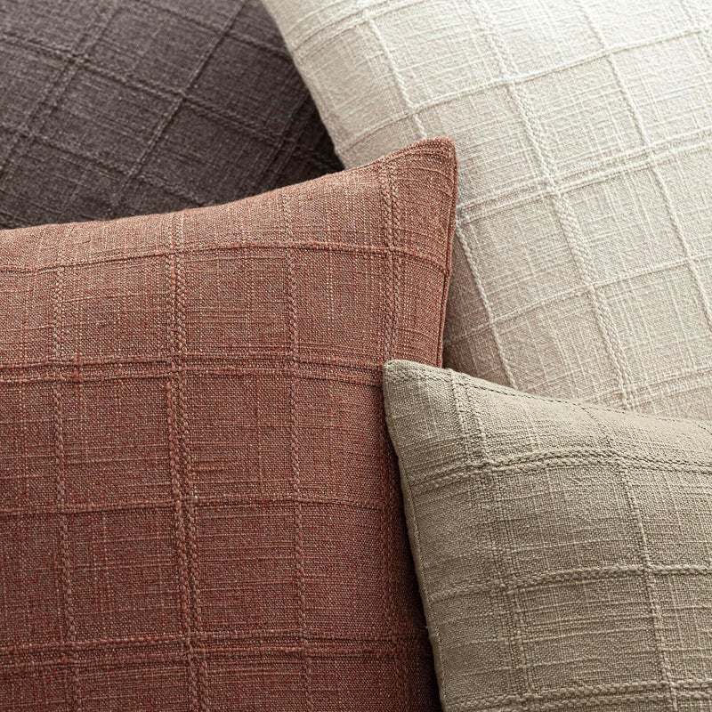 Foindtower Set of 1 Decorative Linen Check Throw Pillow Cover Neutral Farmhouse Vintage Cushion Cover Modern Boho Home Decor for Sofa Chair Couch Bedroom Living Room,20×20 Inch,Autumnal Red - Image 4