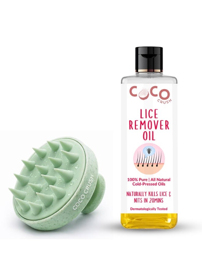 Coco Crush Anti Lice & Nits Remover Hair Oil | Silicone Scalp Massager Combo | 100% Natural Head Lice Treatment Kit for Kids & Adults | Homeopathic Nit & Egg Remover | 200ml + Massager - Image 1