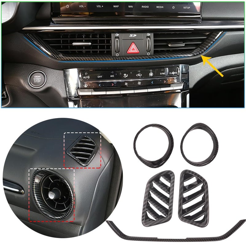 MUXEE for Kia Forte 20192024 5PCS ABS carbon fiber Center Contro Airconditioning Vent Frame Dashboard Upper Wind Outlet Cover Trims Stickers Dashboard Left Right Air Vent Outlet Trim