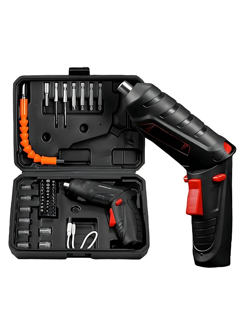 مجموعة مفكات كهربائية متعددة الوظائف، مفك براغي قابل للطي يعمل ببطارية ليثيوم قابلة لإعادة الشحن للاستخدام المنزلي، تصميم مريح على شكل مسدس. - Image 1