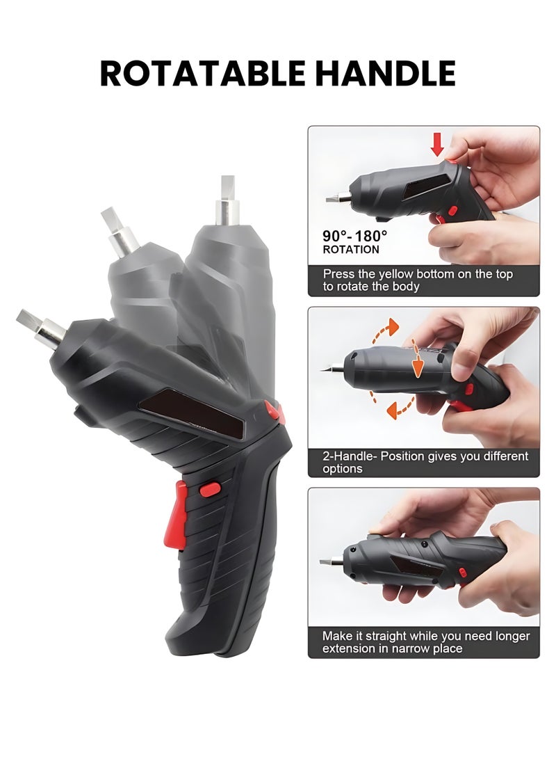 مجموعة مفكات كهربائية متعددة الوظائف، مفك براغي قابل للطي يعمل ببطارية ليثيوم قابلة لإعادة الشحن للاستخدام المنزلي، تصميم مريح على شكل مسدس. - Image 2