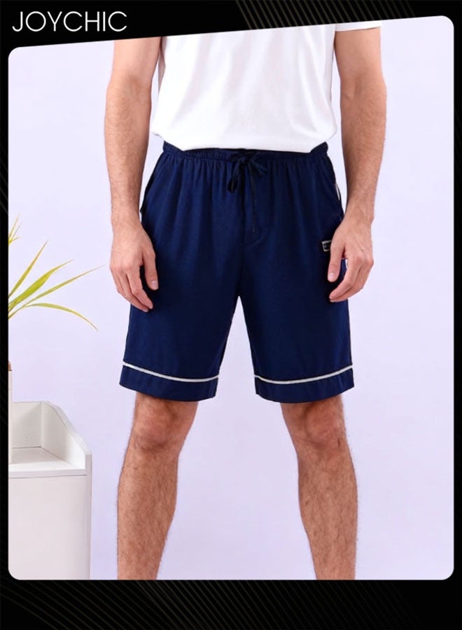 جوي شيك سروال صيفي غير رسمي للرجال من مودال مريح للبشرة وقابل للتنفس، بنطلون بيجاما فضفاض وقابل للتمدد للمنزل مع جيوب، داخلي وخارجي، أزرق داكن - Image 1