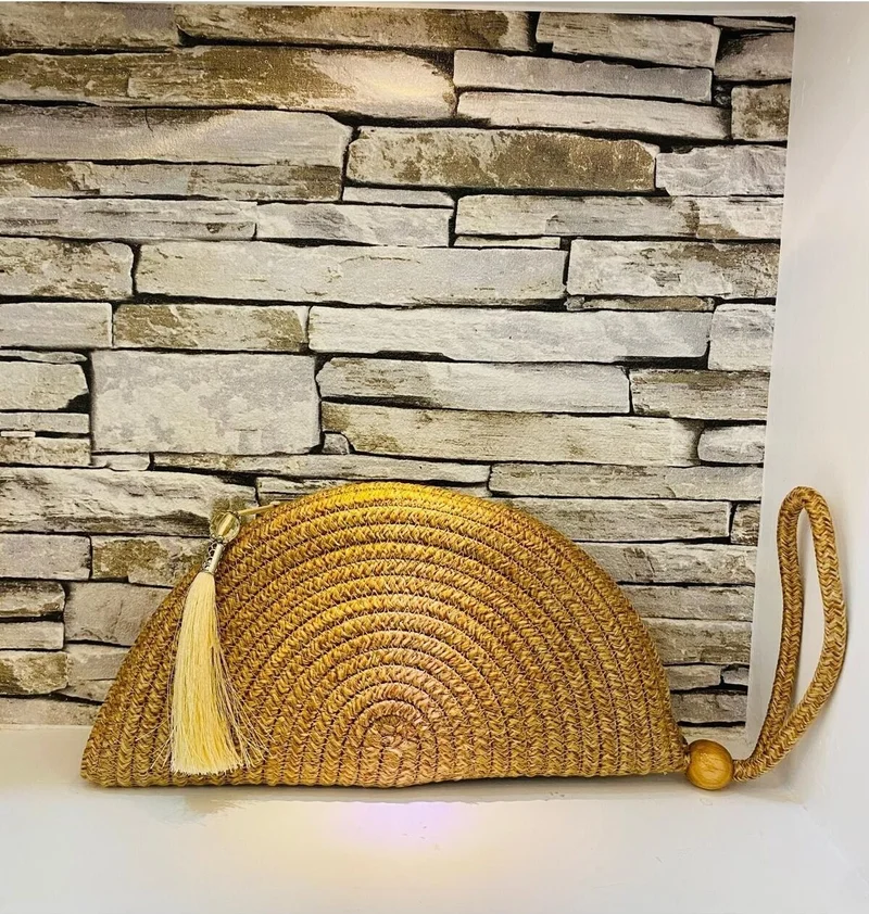 بدز ديري BDZ Leather Mini Gala' Mini Clutch Bag Jute Decorative Women's Bag, Bohemian Style Bag