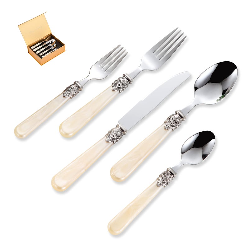 CATHYLIN 20 pieces 1810 Stainless Steel Silverware Sets With Champagne HandleVintage Cutlery SetsSliverware set Service for 4Dishware Safe 20champagne