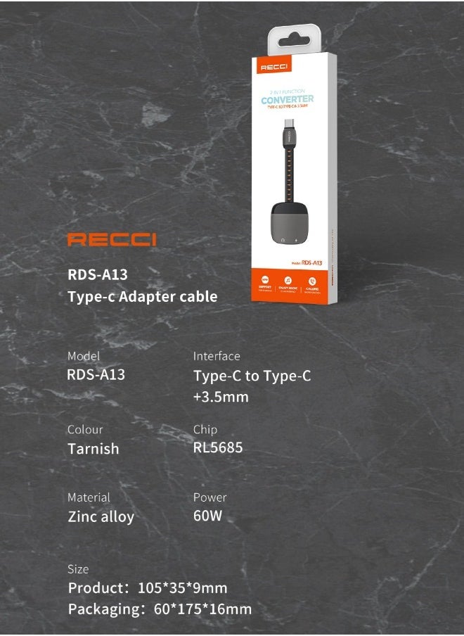 Recci - USB-C to USB-C +3.5mm Adapter Type-C to Type-C +3.5mm-RDS-A13 - Image 1