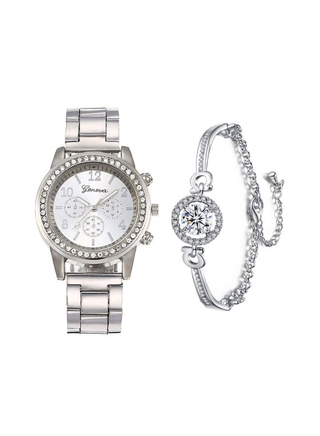 3 Pcs Elegant Diamond Watches and Bracelet Set for Women Classic Round Dial Rehinestore Bezel Analog Quartz Ladies Watches - Image 3