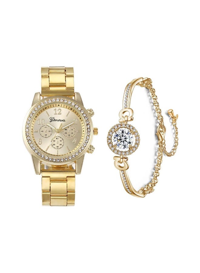 3 Pcs Elegant Diamond Watches and Bracelet Set for Women Classic Round Dial Rehinestore Bezel Analog Quartz Ladies Watches - Image 2