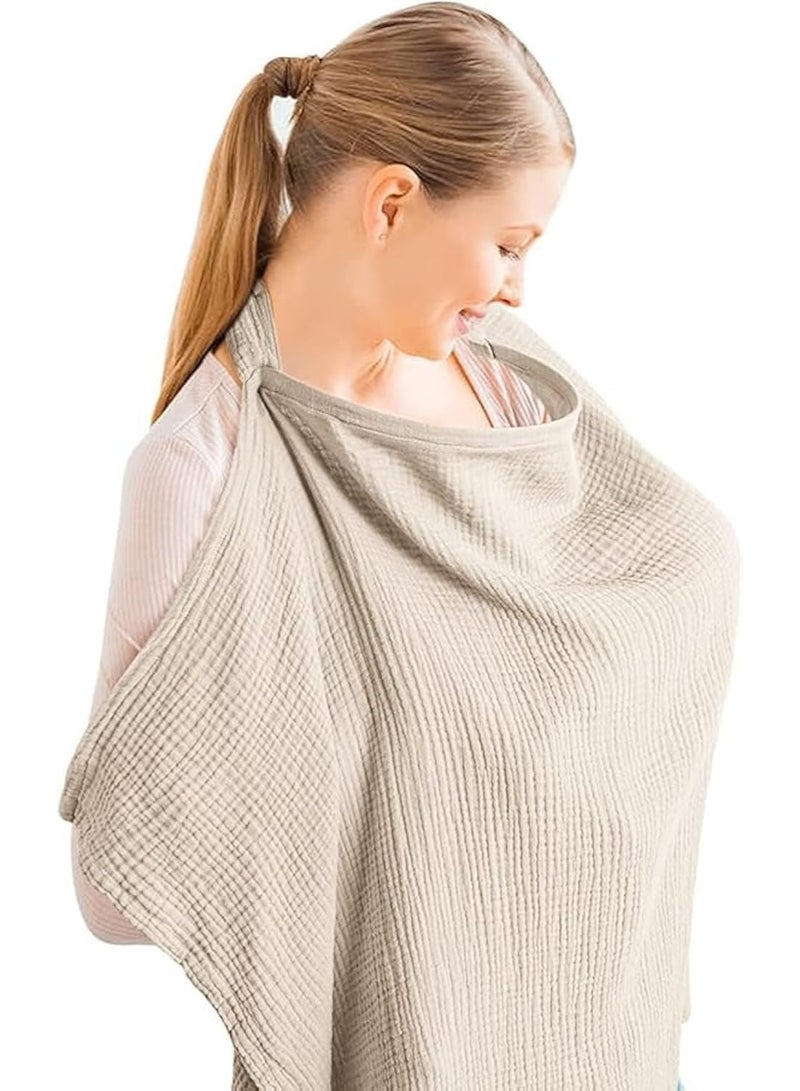 Muslin Nursing Cover for Baby Breastfeeding, Breathable Cotton Breastfeeding Cover with Rigid Hoop, 360° Full Coverage, for Mother Nursing Apron, Summer Wheat - Image 1